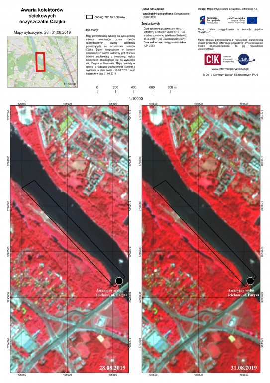 Sewage in Vistula on Sentinel-2 images 